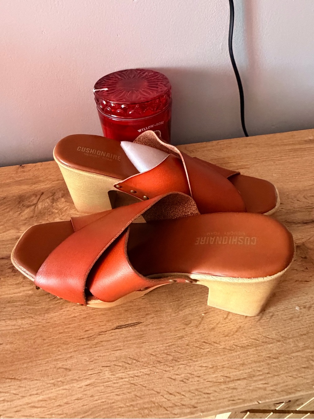New Cushionaire Women's Tan Leather Clog Sandals